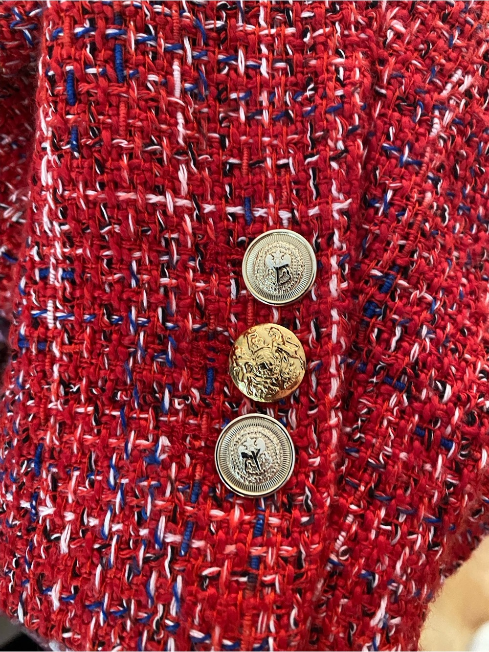 Zara Tweed Double-Breasted Red Blazer Jacket XS - Picture 9 of 13